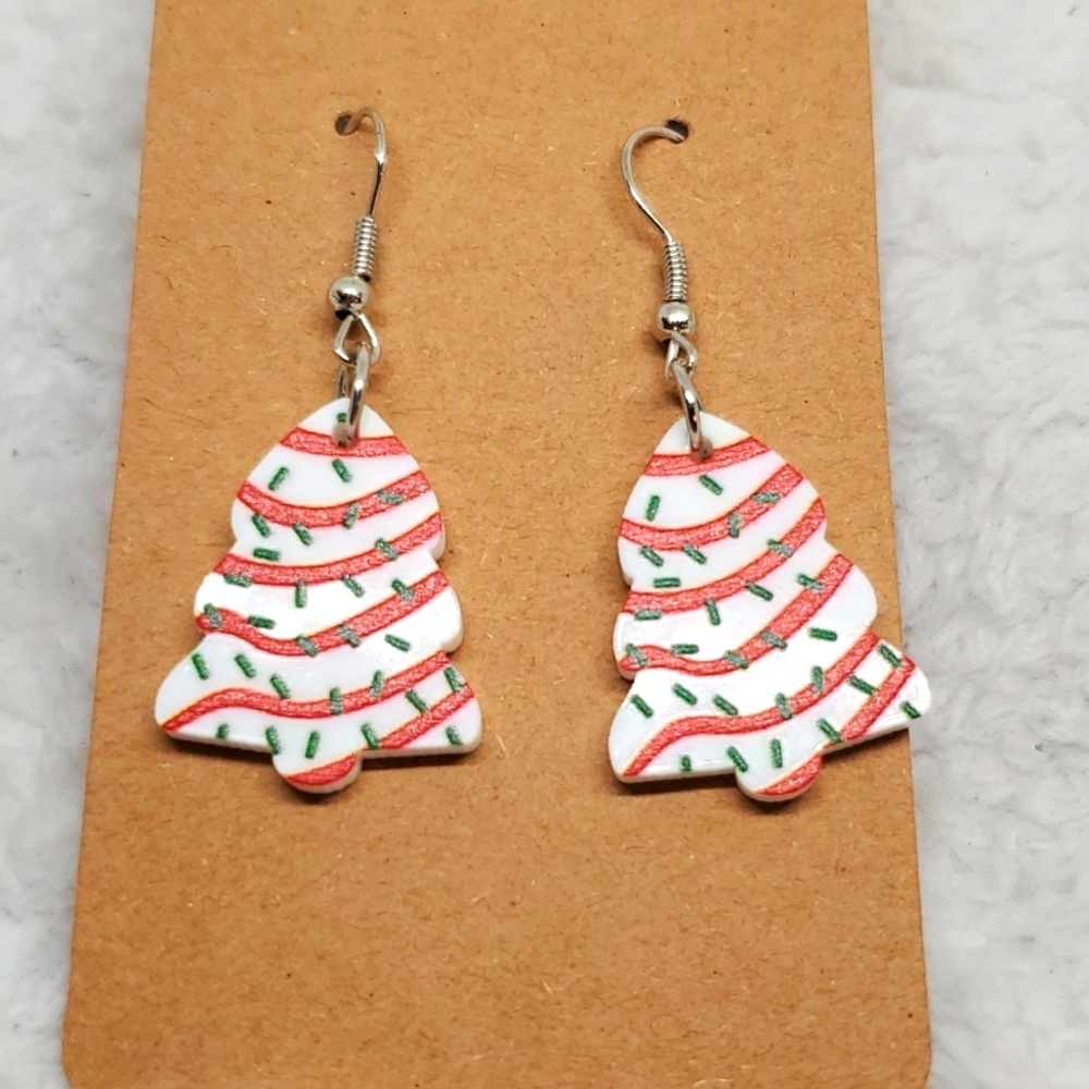 7/$10 Christmas Tree Cake Earrings, New
